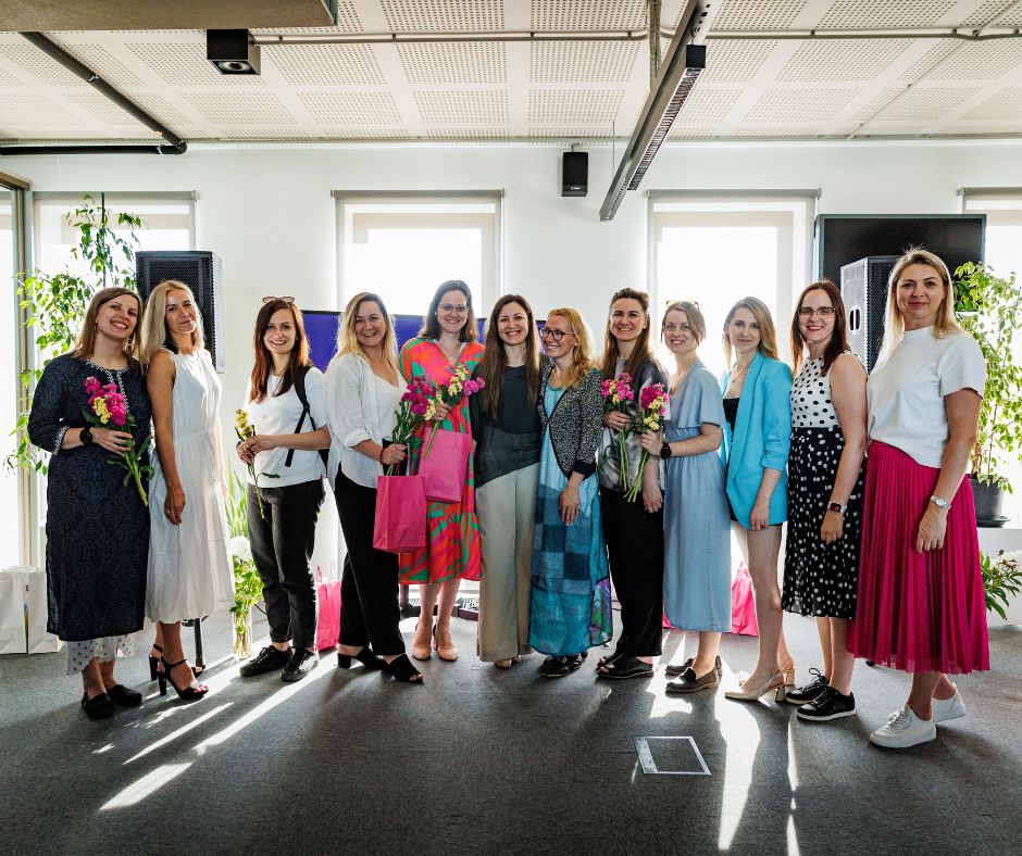 An image with Riga TechGirls team and mentors at the TechMentor closing event in June, 2023.