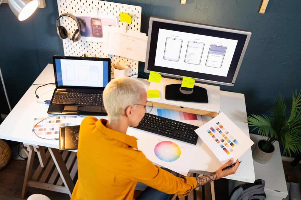 Young woman working at her home office.